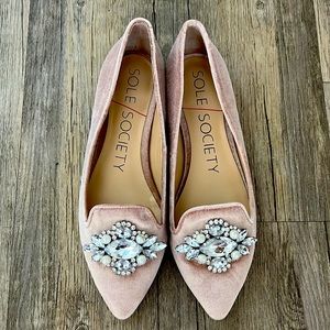 Sole Society  Jeweled flats in pink velvet.